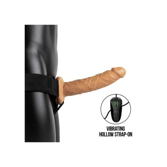 Κούφιο Δονούμενο Πέος Με Ζώνη - Realrock Vibrating Hollow Strap On Brown 24cm Sex Toys 