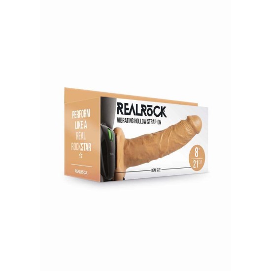 Κούφιο Δονούμενο Πέος Με Ζώνη - Realrock Vibrating Hollow Strap On Brown 24cm Sex Toys 