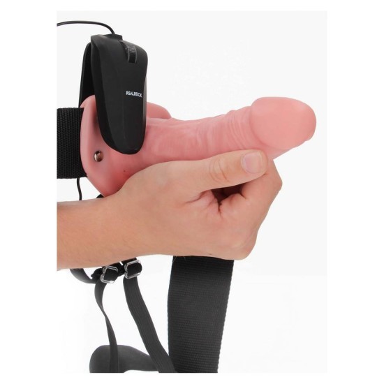 Realrock Vibrating Hollow Strap On Beige 19cm Sex Toys
