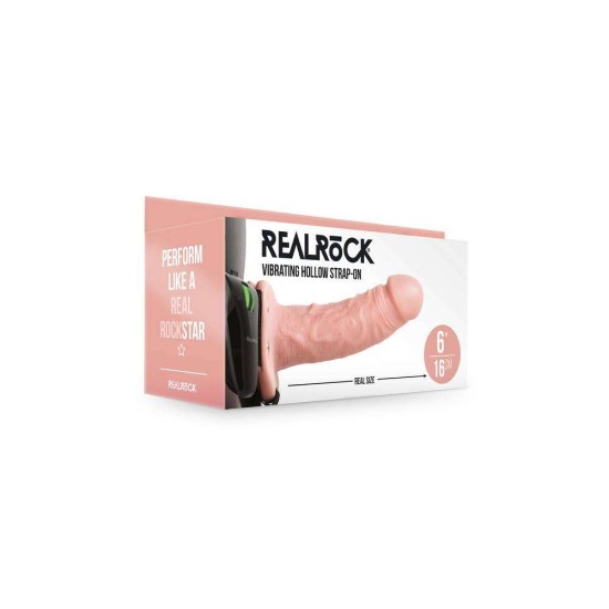 Κούφιο Δονούμενο Πέος Με Ζώνη - Realrock Vibrating Hollow Strap On Beige 19cm Sex Toys 