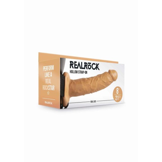 Κούφιο Πέος Με ζώνη - Realrock Hollow Strap On Brown 24cm Sex Toys 