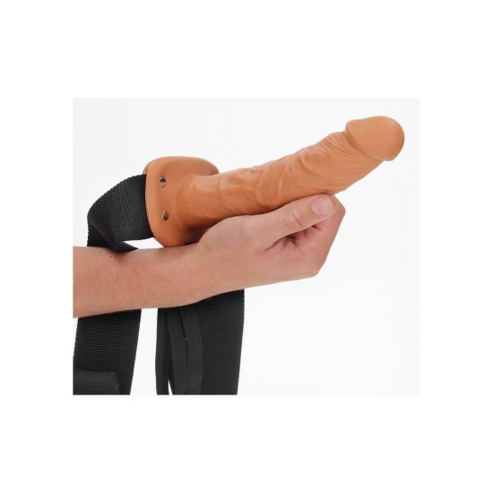 Κούφιο Πέος Με ζώνη - Realrock Hollow Strap On Brown 24cm Sex Toys 