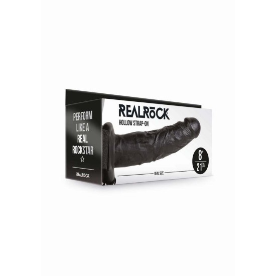 Κούφιο Πέος Με ζώνη - Realrock Hollow Strap On Black 24cm Sex Toys 