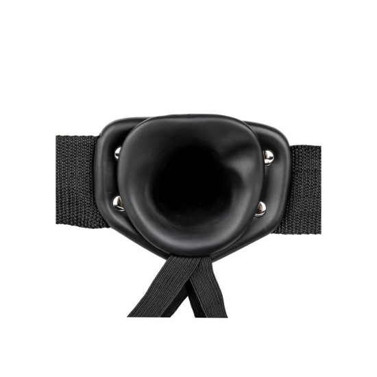Κούφιο Δονούμενο Πέος Με Ζώνη - Realrock Vibrating Hollow Strap On Black 19cm Sex Toys 
