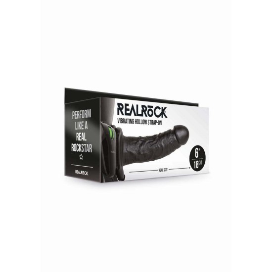 Realrock Vibrating Hollow Strap On Black 19cm Sex Toys