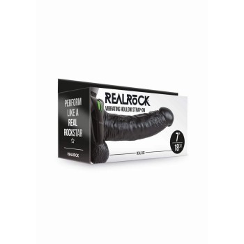Κούφιο Δονούμενο Πέος Με Ζώνη - Realrock Vibrating Hollow Strap On Black 23cm