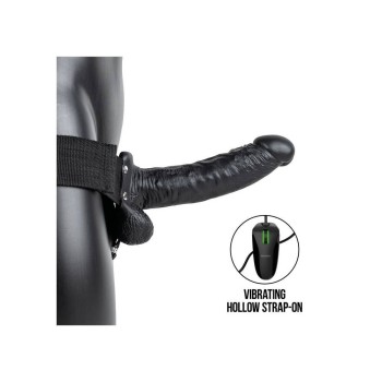 Κούφιο Δονούμενο Πέος Με Ζώνη - Realrock Vibrating Hollow Strap On Black 23cm
