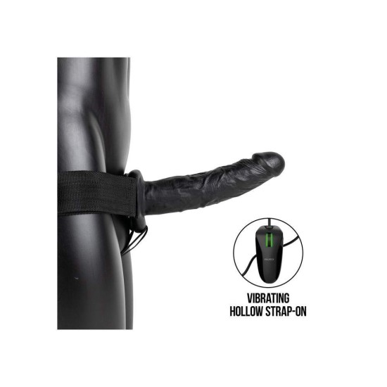 Κούφιο Δονούμενο Πέος Με Ζώνη - Realrock Vibrating Hollow Strap On Black 24cm Sex Toys 