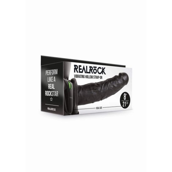 Realrock Vibrating Hollow Strap On Black 24cm Sex Toys