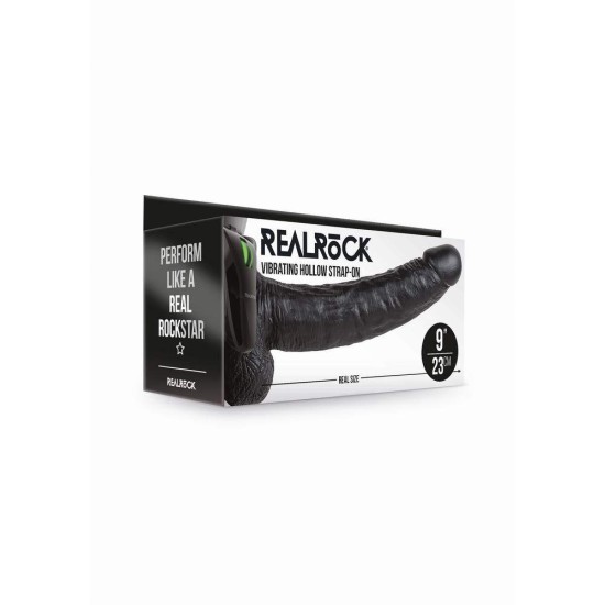 Κούφιο Δονούμενο Πέος Με Ζώνη - Realrock Vibrating Hollow Strap On Black 27cm Sex Toys 