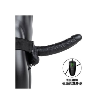 Κούφιο Δονούμενο Πέος Με Ζώνη - Realrock Vibrating Hollow Strap On Black 27cm