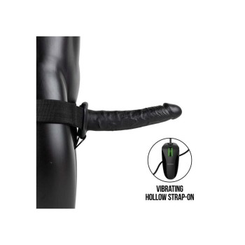 Κούφιο Δονούμενο Πέος Με Ζώνη - Realrock Vibrating Hollow Strap On Black 28cm