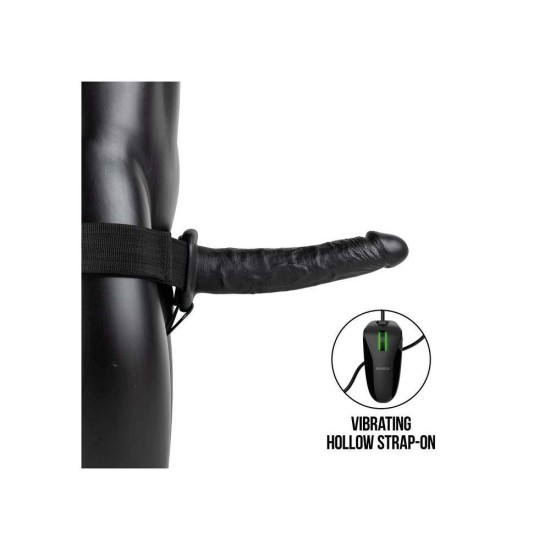 Κούφιο Δονούμενο Πέος Με Ζώνη - Realrock Vibrating Hollow Strap On Black 28cm Sex Toys 