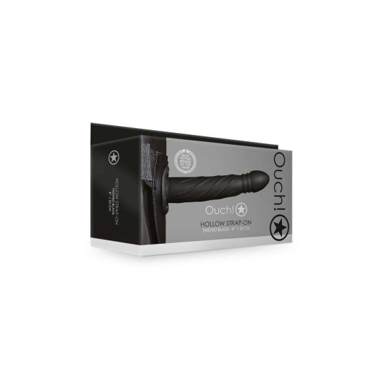 Κούφιο Ομοίωμα Με Ζώνη - Hollow Strap On Twisted Black 20cm Sex Toys 