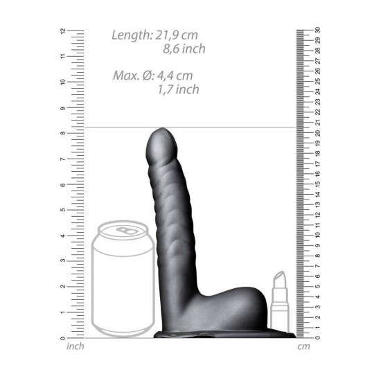 Hollow Strap On With Balls Ribbed Gunmetal 21cm Sex Toys