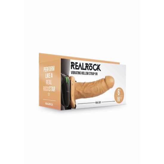 Κούφιο Δονούμενο Πέος Με Ζώνη - Realrock Vibrating Hollow Strap On Brown 19cm Sex Toys 