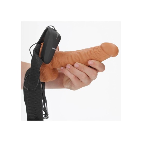 Κούφιο Δονούμενο Πέος Με Ζώνη - Realrock Vibrating Hollow Strap On Brown 23cm Sex Toys 