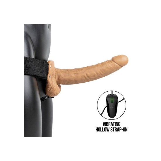 Κούφιο Δονούμενο Πέος Με Ζώνη - Realrock Vibrating Hollow Strap On With Balls Brown 27cm Sex Toys 