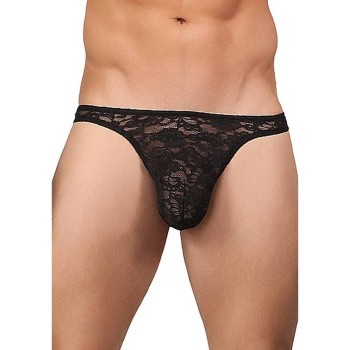 Male Power Stretch Lace Bong Thong Black