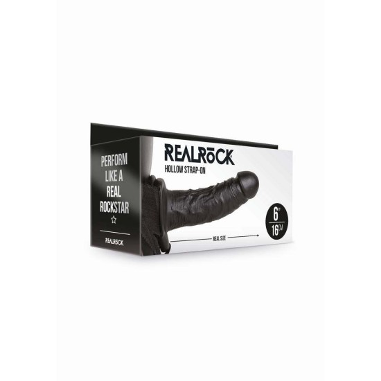 Κούφιο Πέος Με ζώνη - Realrock Hollow Strap On Black 16cm Sex Toys 