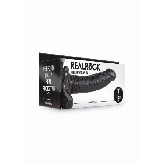 Κούφιο Πέος Με Ζώνη - Realrock Hollow Strap On With Balls Black 23cm Sex Toys 
