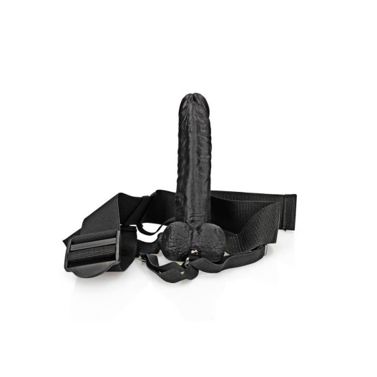 Realrock Hollow Strap On With Balls Black 23cm Sex Toys