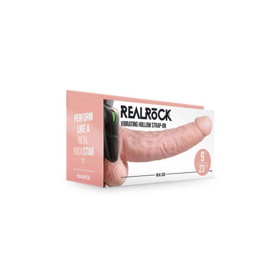 Κούφιο Δονούμενο Πέος Με Ζώνη - Realrock Vibrating Hollow Strap On With Balls Beige 27cm Sex Toys 