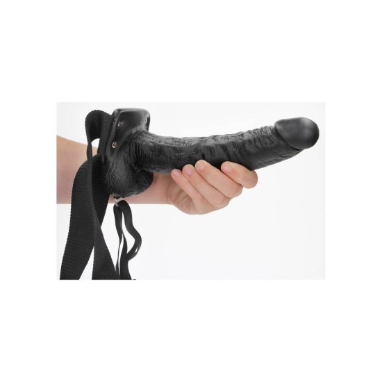 Κούφιο Πέος Με Ζώνη - Realrock Hollow Strap On With Balls Black 27cm Sex Toys 