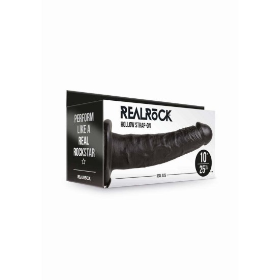 Κούφιο Πέος Με ζώνη - Realrock Hollow Strap On Black 27cm Sex Toys 