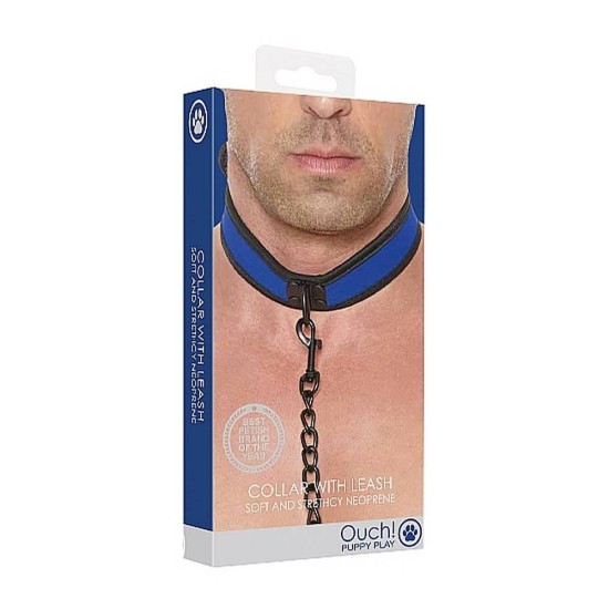 Μαλακό Κολάρο Με Λουρί - Ouch Neoprene Collar With Leash Blue Fetish Toys