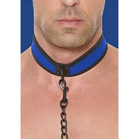 Ouch Neoprene Collar With Leash Blue Fetish Toys 