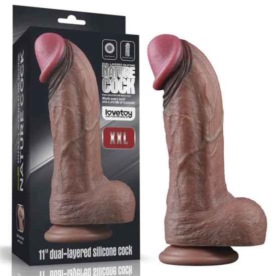 Μεγάλο Ρεαλιστικό Πέος - Silicone Dual Layered XXL Cock Brown 28cm Sex Toys 