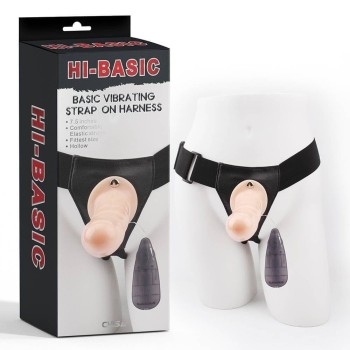 Κούφιο Δονούμενο Στραπον - Basic Vibrating Strap On Harness Flesh 19cm