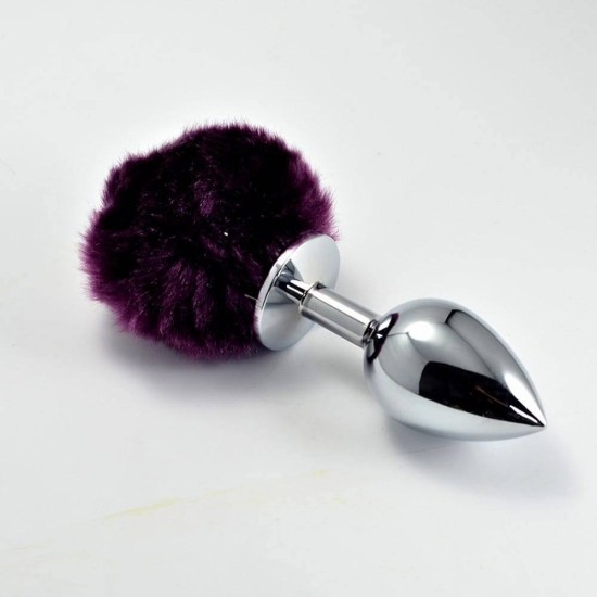 Μεταλλική Σφήνα Με Γούνα - Pompon Metal Plug Small Purple Sex Toys 