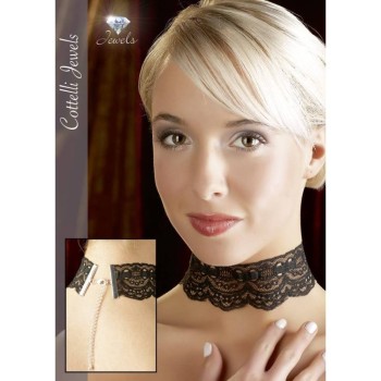 Δαντελωτό Τσόκερ Με Κούμπωμα - Cottelli Collection Lace Necklace Black