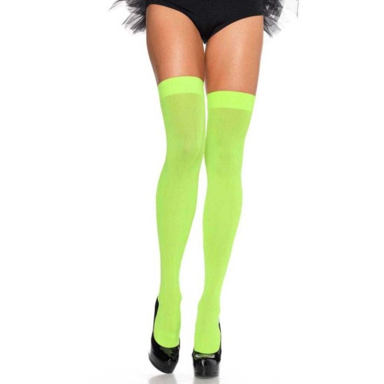 Σέξι Κάλτσες - Leg Avenue Opaque Nylon Thigh Highs 6672 Neon Green Ερωτικά Εσώρουχα 