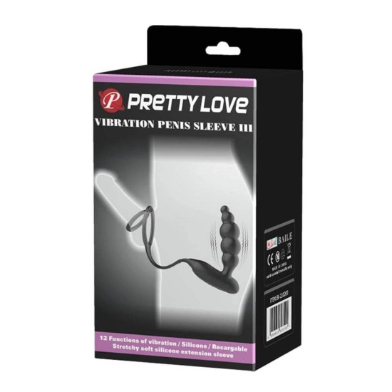 Pretty Love Vibration Penis Sleeve 3 Black Sex Toys