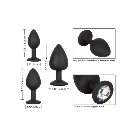 Σφήνες Σιλικόνης Με Κόσμημα - Calexotics Silicone Gem Anal Kit Black Sex Toys 