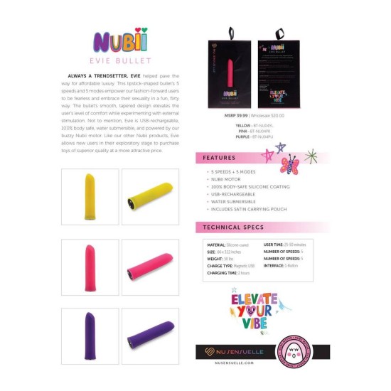 Nubii Evie Silicone Rechargeable Bullet Pink Sex Toys