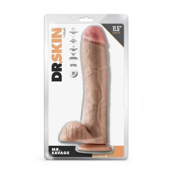 Μεγάλο Ομοίωμα Πέους Με Βεντούζα - Dr Skin Mr Savage Dildo Beige 23cm Sex Toys 