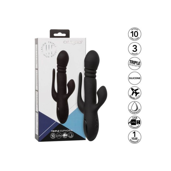 Triple Euphoria Rechargeable Rabbit Vibrator Black Sex Toys