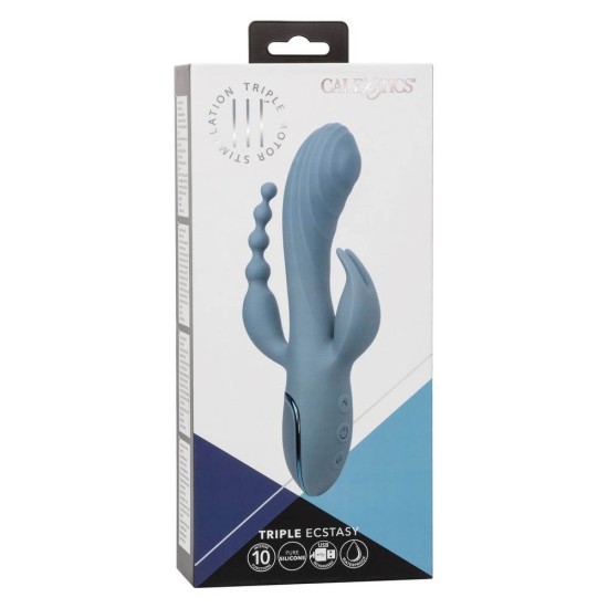 Triple Ecstasy Rechargeable Rabbit Vibrator Grey Sex Toys