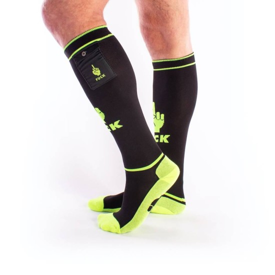 Brutus Fuck Party Socks With Pockets Black/Neon Yellow Erotic Lingerie 