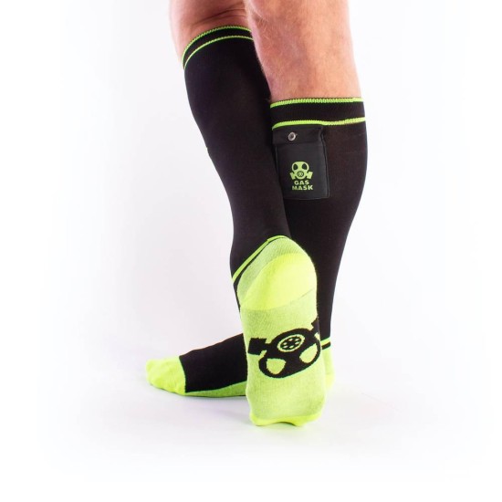 Brutus Gas Mask Party Socks With Pockets Black/Neon Yellow Erotic Lingerie 