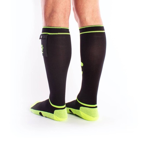 Σέξι Κάλτσες Με Τσέπες - Brutus Puppy Party Socks With Pockets Black/Neon Yellow Ερωτικά Εσώρουχα 