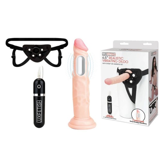 Σετ Δονούμενο Ομοίωμα Πέους και Ζώνη - 6.5" Realistic Vibrating Dildo & Strap-on Harness Set Sex Toys 