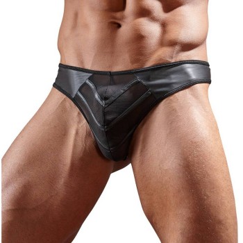 Faux Leather G String With Powernet Inserts