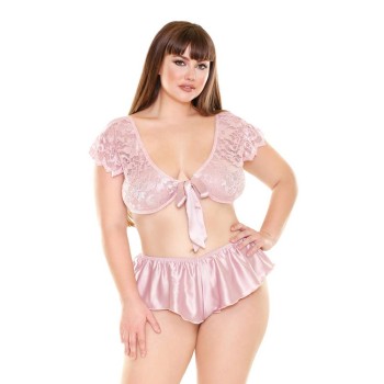 Lace Set with Tie Top Pink