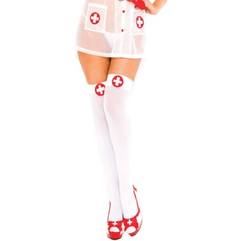 Άσπρες Ψηλές Κάλτσες Νοσοκόμας - Nurse White Cross Thigh Hi White Red