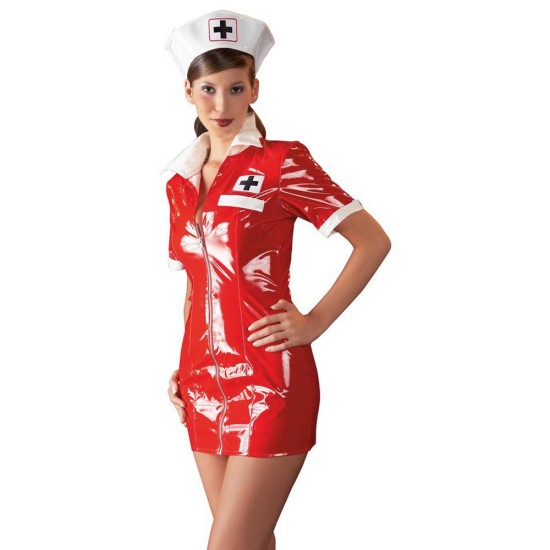 Vinyl Nurse Dress Red Erotic Lingerie 